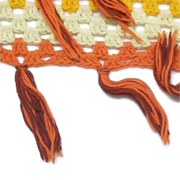 VINTAGE 1970s Handmade Crochet Fall Fringe Granny Square Afghan Throw Blanket - Picture 13 of 16